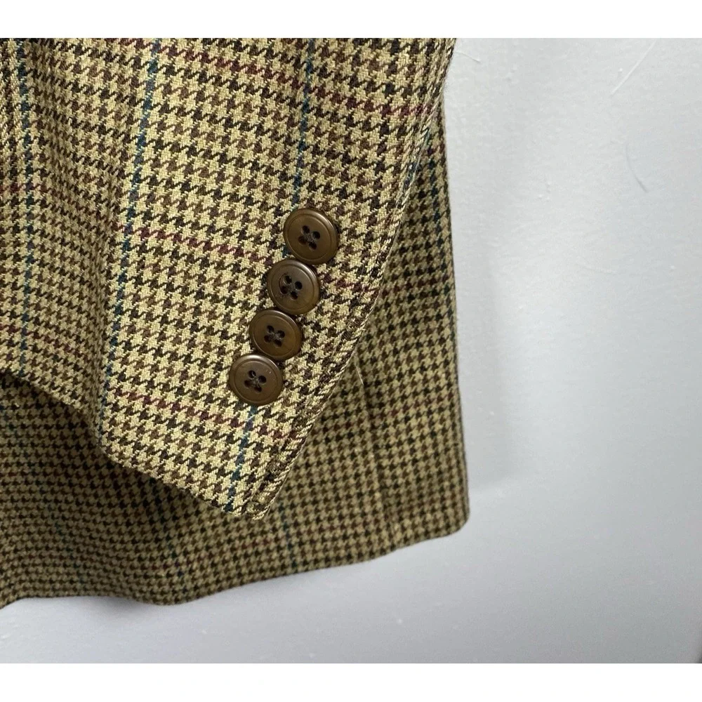 Vtg Chaps Ralph Lauren Sport Coat Mens‎ 44R Brown Silk Wool Houndstooth Blazer